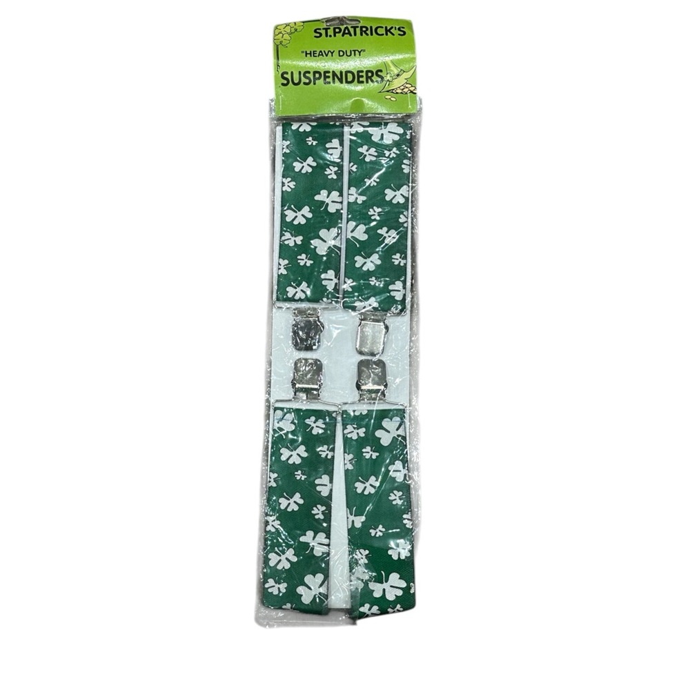 Vintage St. Patrick's Day Shamrock Adult Suspenders Green & White Shamrocks New
